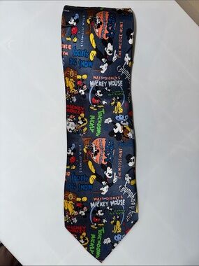 Walt Disney Disneyland Mickey Mouse Cartoon Print Tie - Dark Grey Multicolor